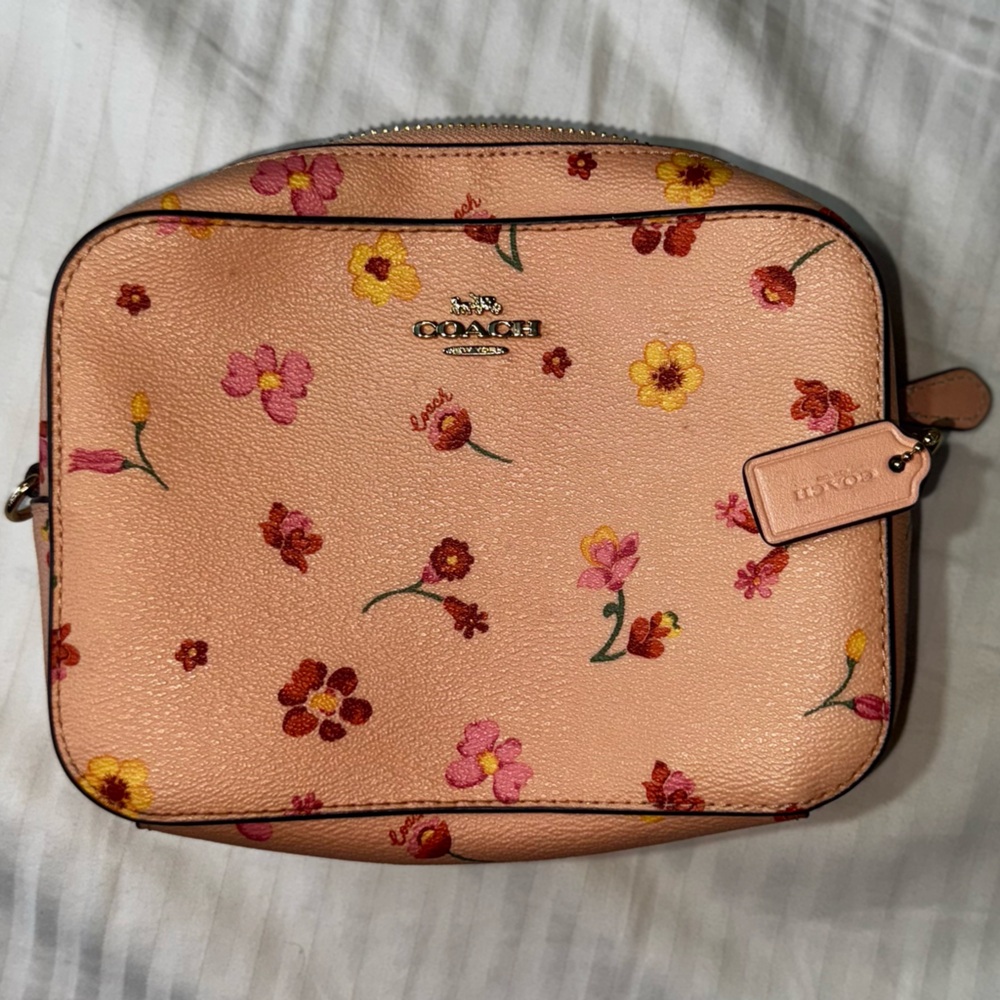 Coach Pink Floral Pebble Leather Crossbody Bag